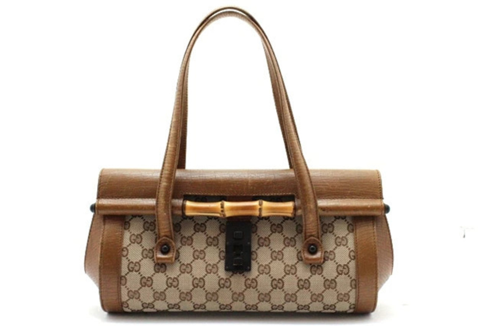 Gucci handbag canvas calfskin bamboo Beige Cream